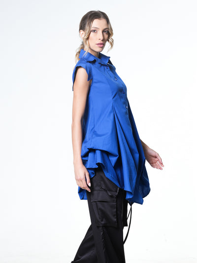 Extravagant Draped Tunic Shirt In Blue