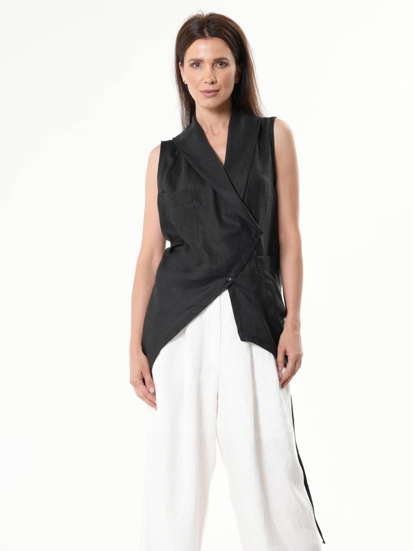 Asymmetric Linen Top In Black