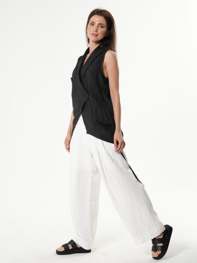 Asymmetric Linen Top In Black