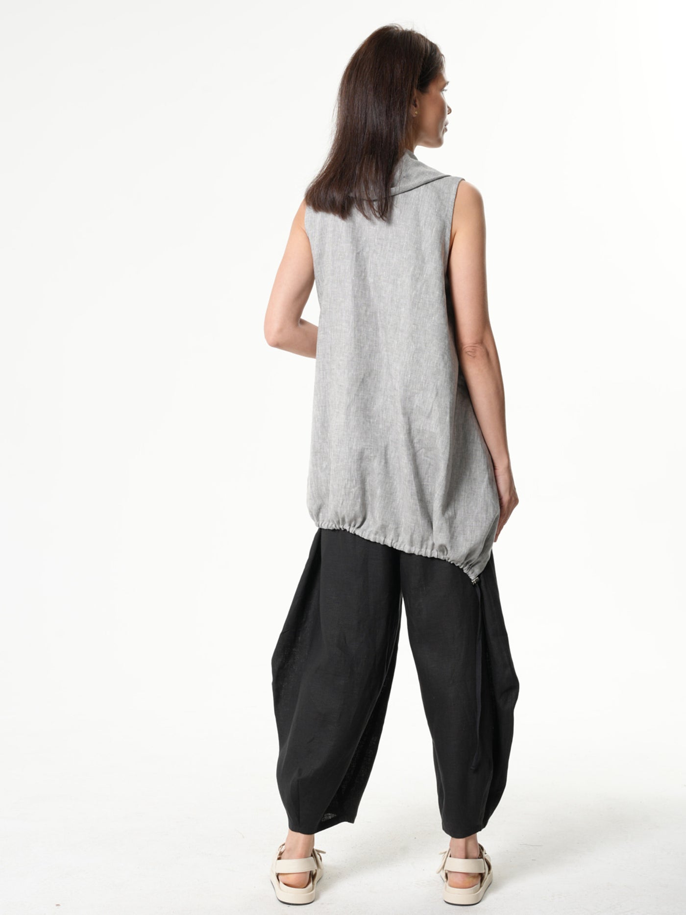 Asymmetric Linen Top In Gray