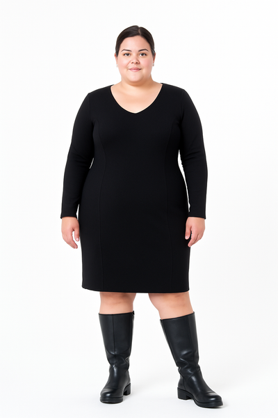 Long Sleeve Sheath Dress In Black