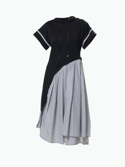 Asymmetric Hooded Dress With Short Sleeves