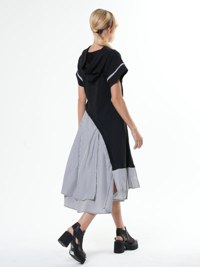 Asymmetric Hooded Dress With Short Sleeves