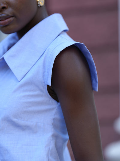 Asymmetric Cotton Shirt Dress In Blue