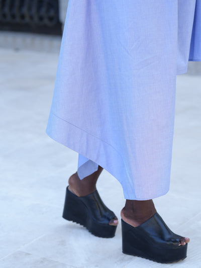 Asymmetric Cotton Shirt Dress In Blue