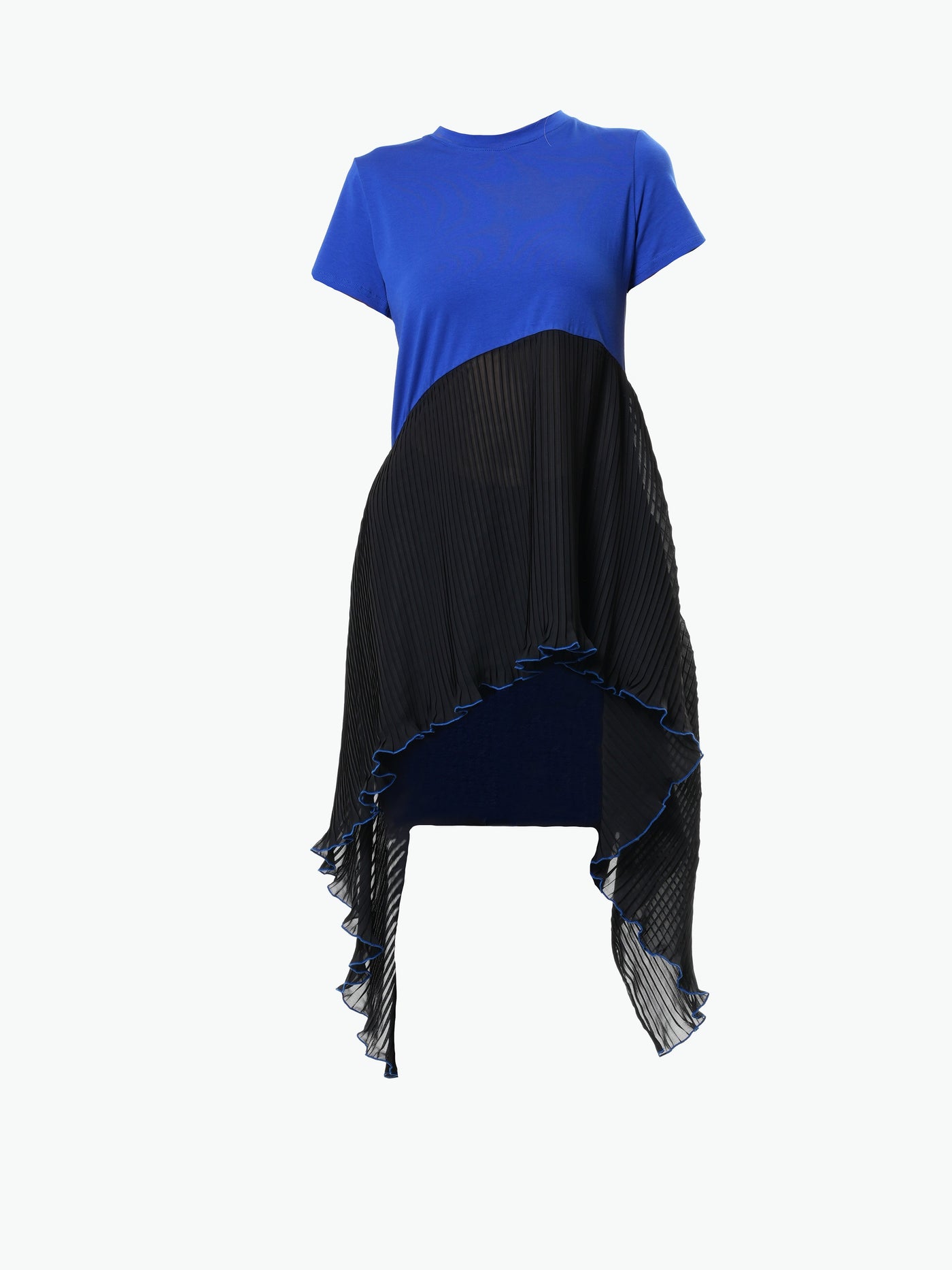 Tunic With Pleated Chiffon Layer In Blue