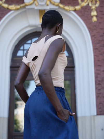 Cutout Cotton Tank Top in Beige