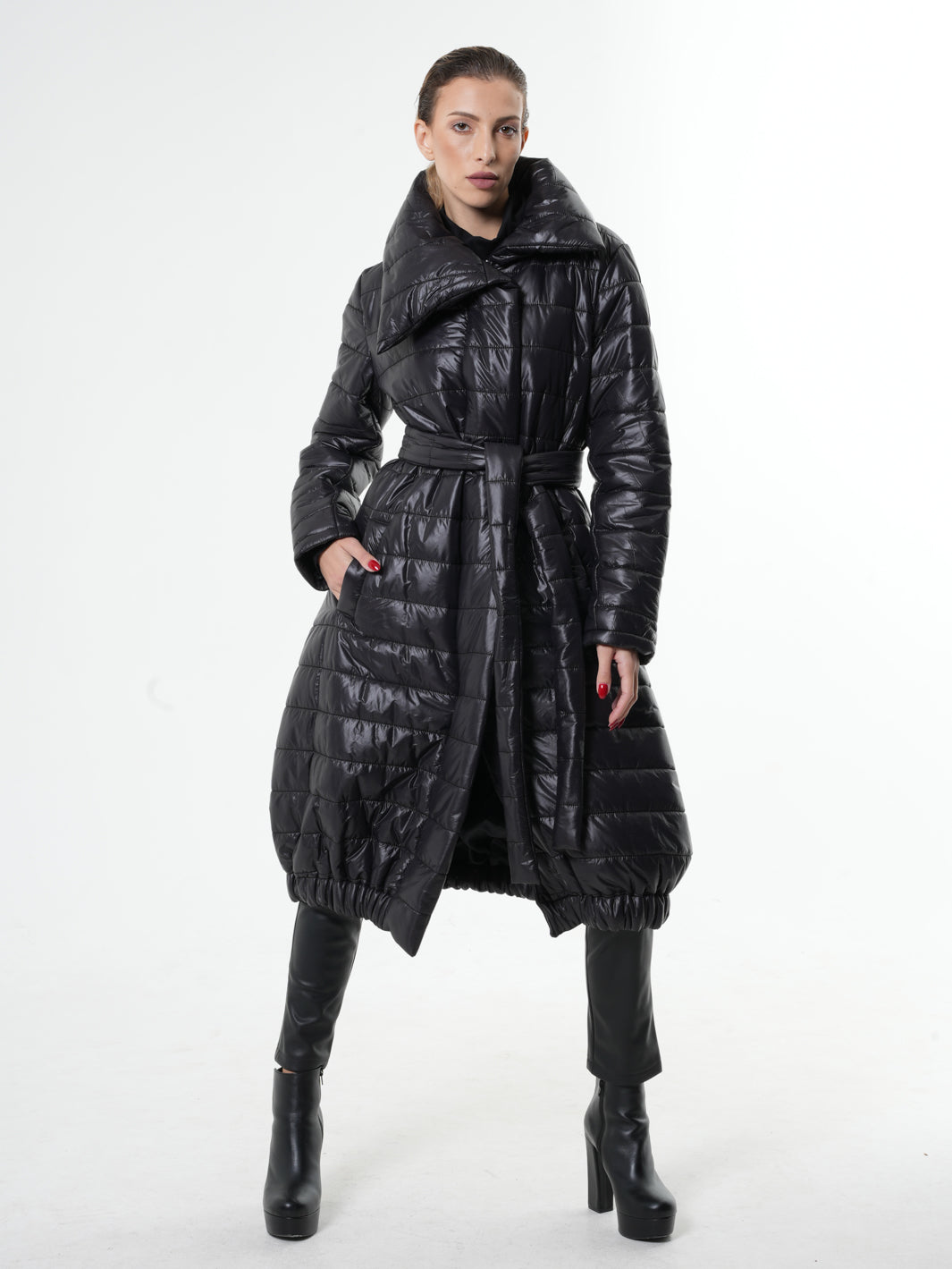 Long Down Coat with Belt