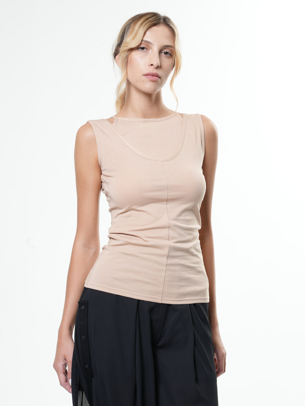 Cutout Cotton Tank Top in Gray