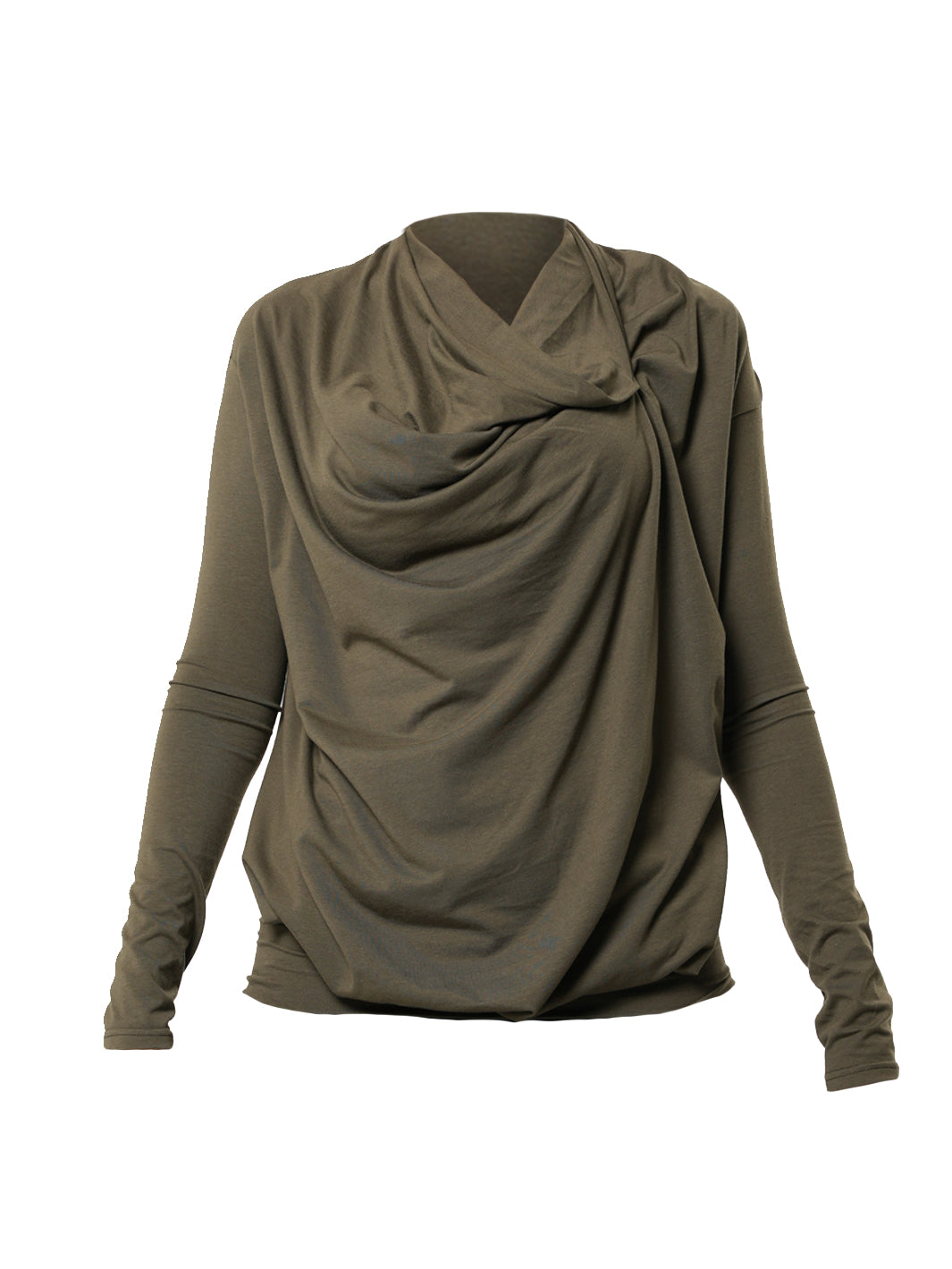 Long Sleeved Draped Top In Khaki