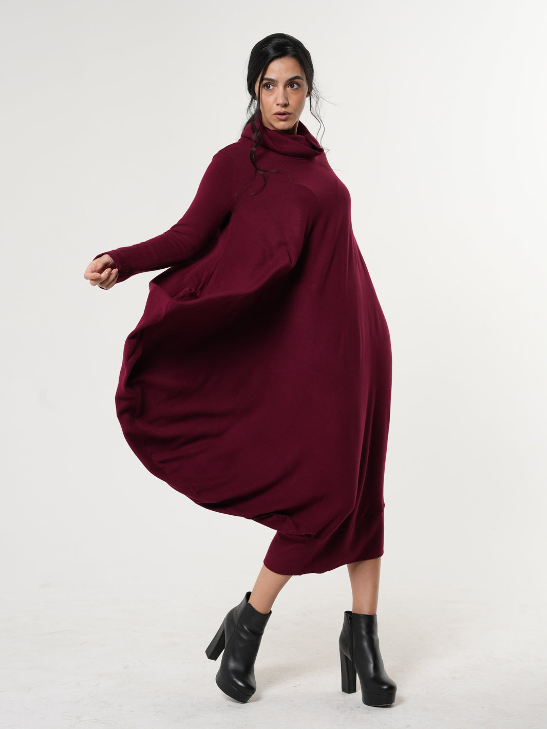 fitted lace wedding dress Soft Loose Turtleneck Dress In Burgundy