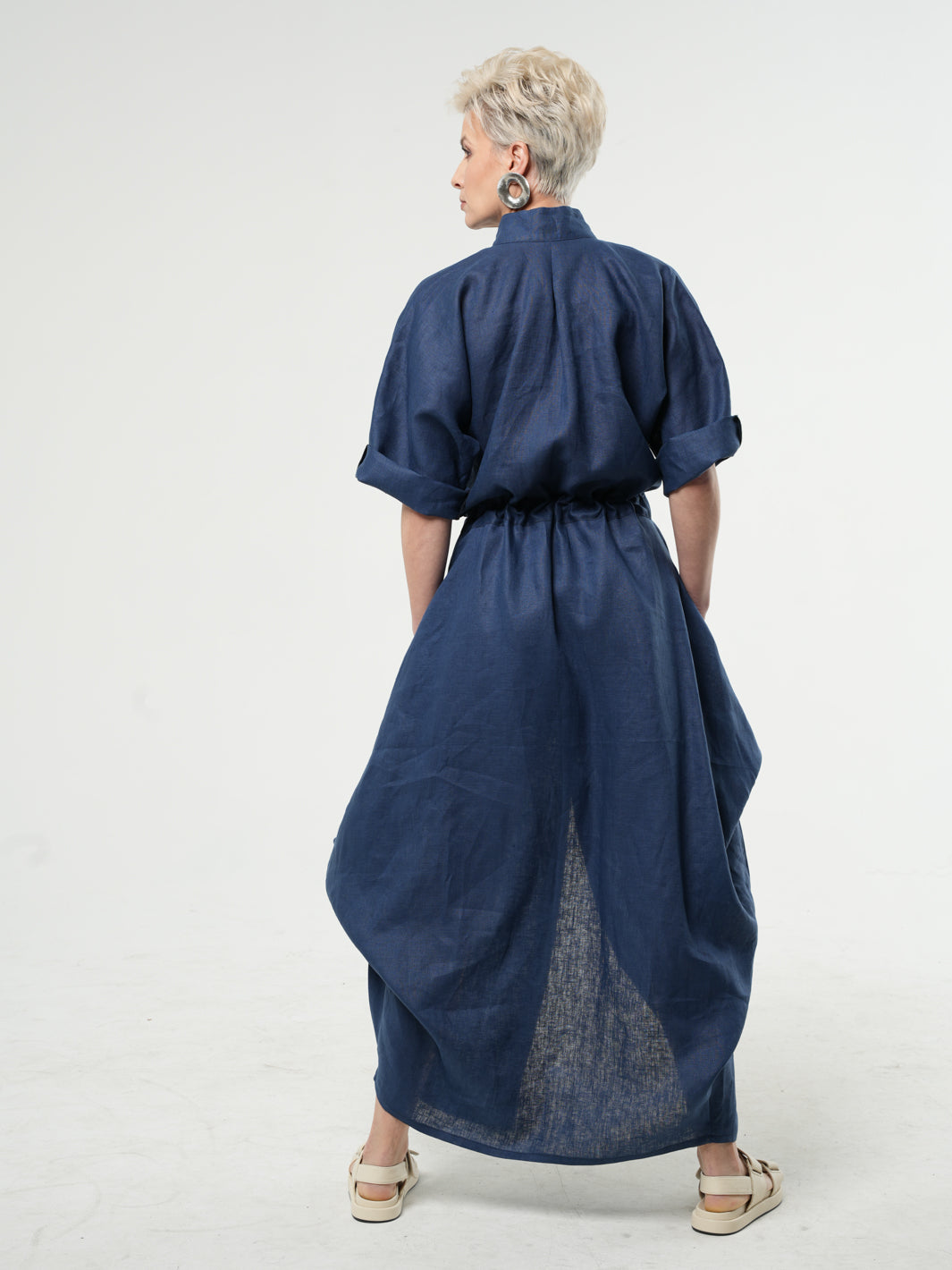 maxi linen shirt dress Long Linen Shirt Dress In Blue – Metamorphoza