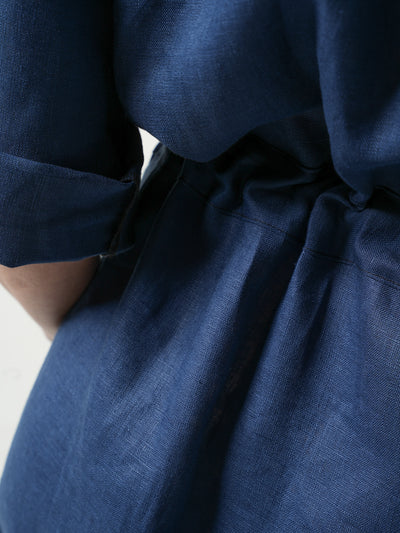 Long Linen Shirt Dress In Blue