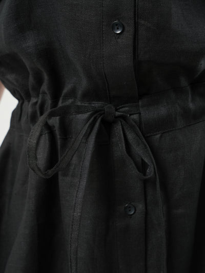 Maxi Linen Shirt Dress in Black