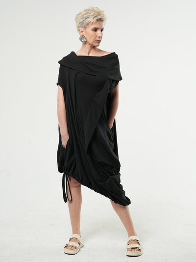 Oversize Cotton Kaftan Dress In Black