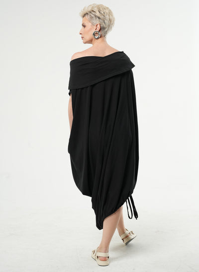 Oversize Cotton Kaftan Dress In Black