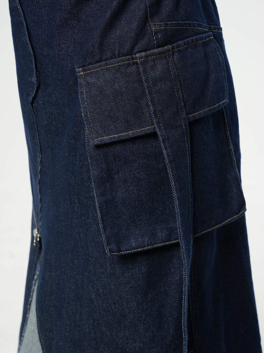 Asymmetric Denim Long Skirt with Zippers