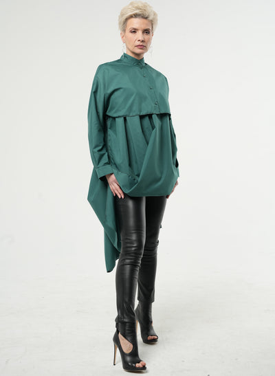 Extravagant Belted Long Shirt In Green
