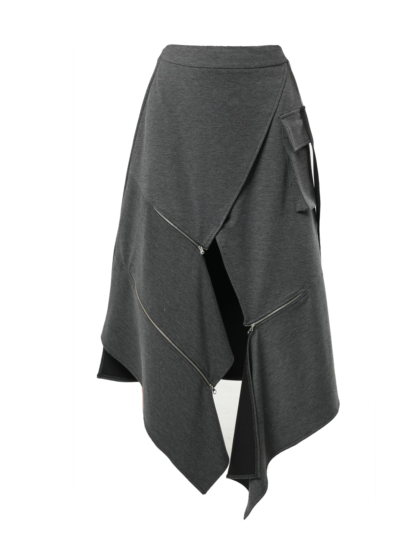 Asymmetric Gray Long Skirt with Zippers