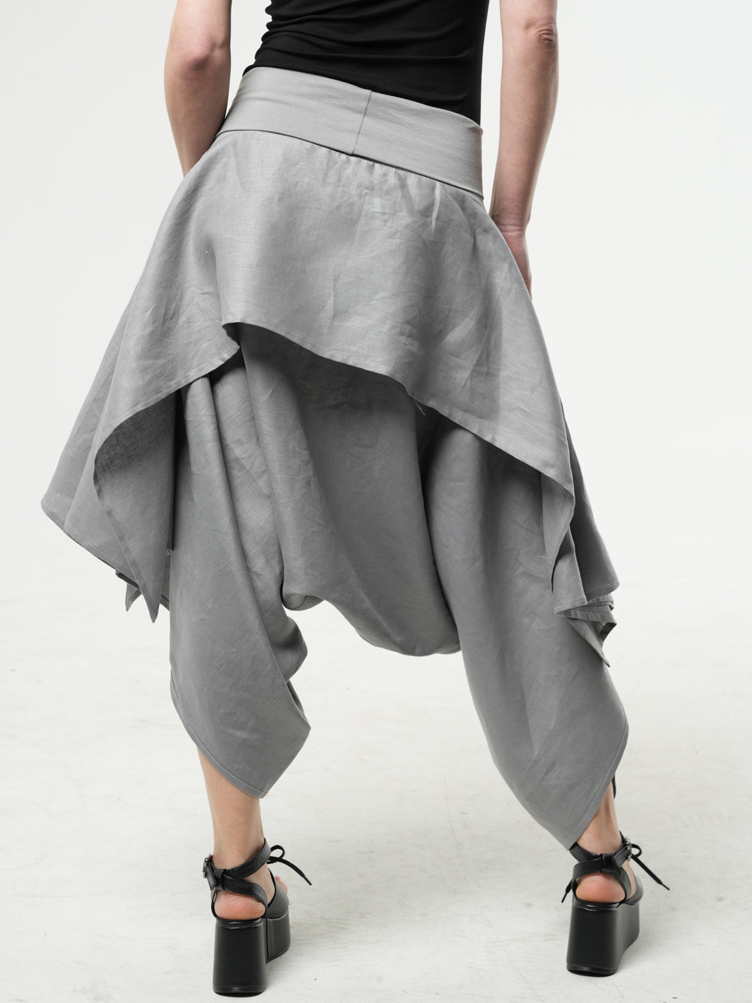 Linen Skirt Pants In Gray