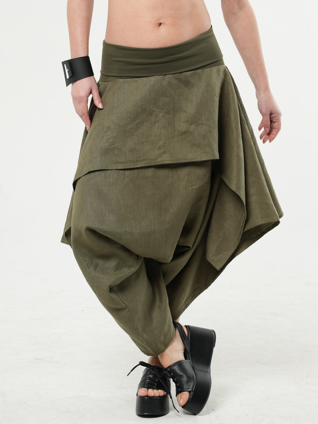 Linen Skirt Pants In Khaki