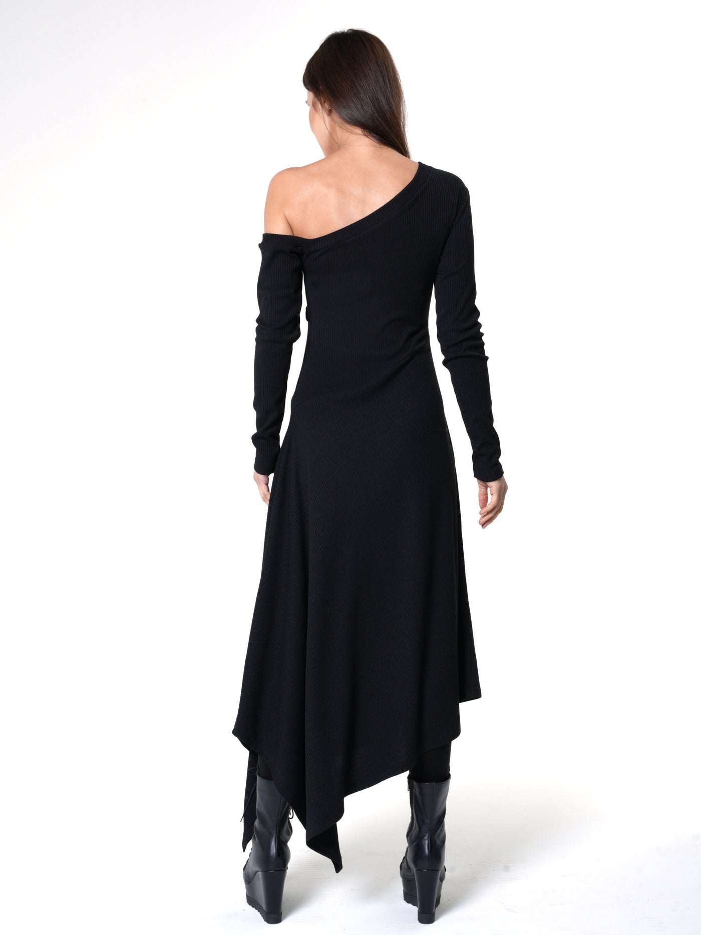 Cold Shoulder Asymmetric Dress In Black