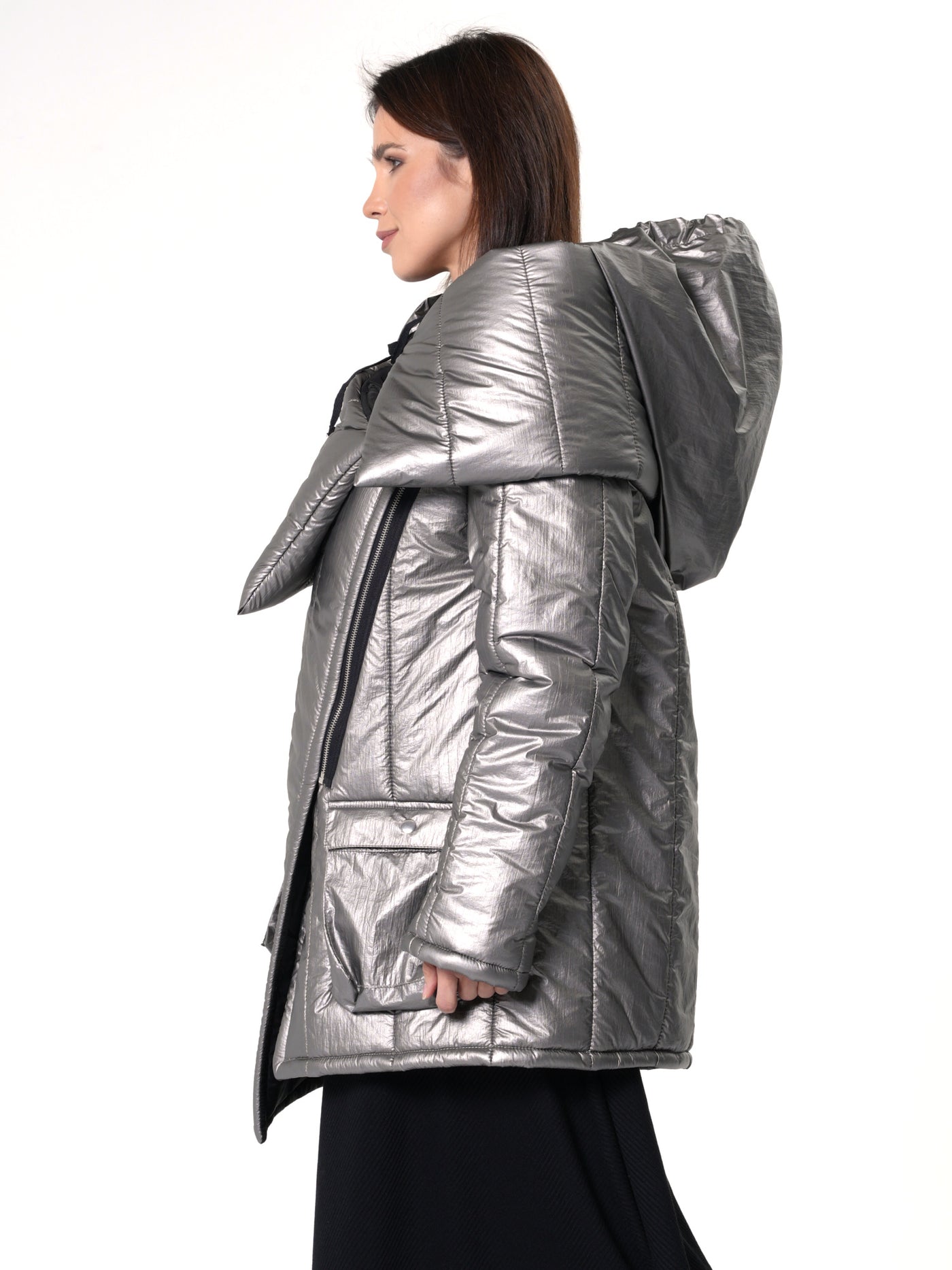 Large Collar Silver Puffer Jacket