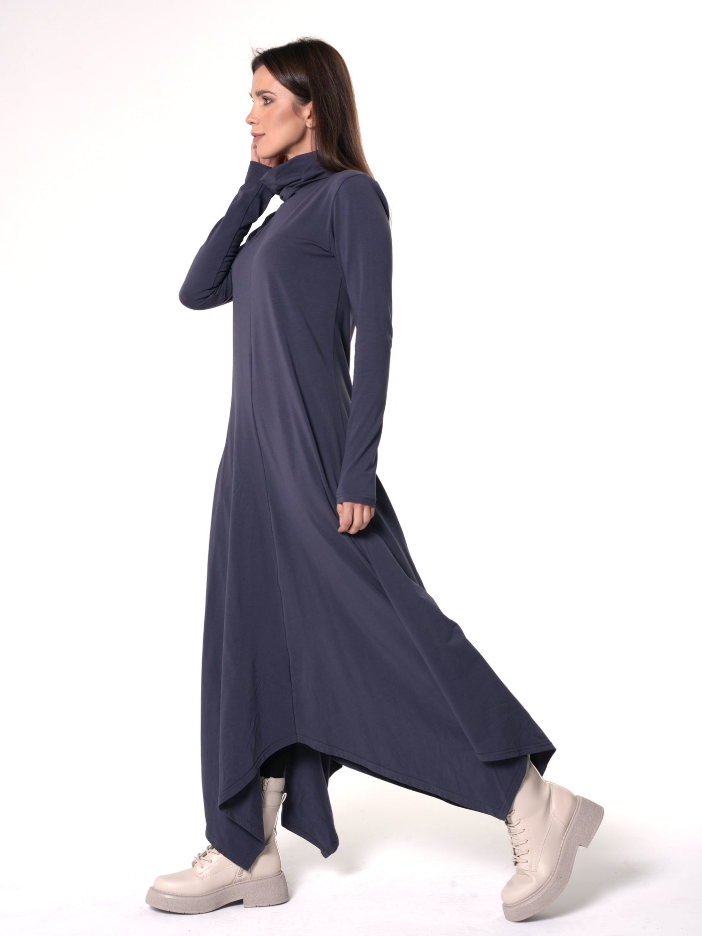 Long Cotton Dress in Gray