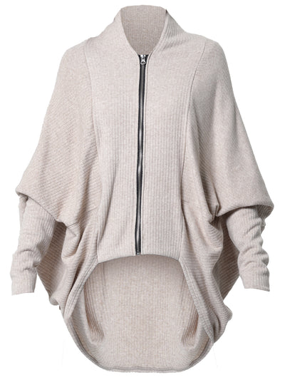 Extravagant Cardigan With Front Zipper In Beige