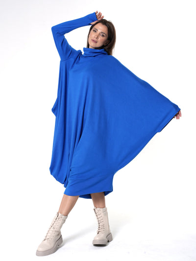 Soft Loose Turtleneck Dress In Royal Blue