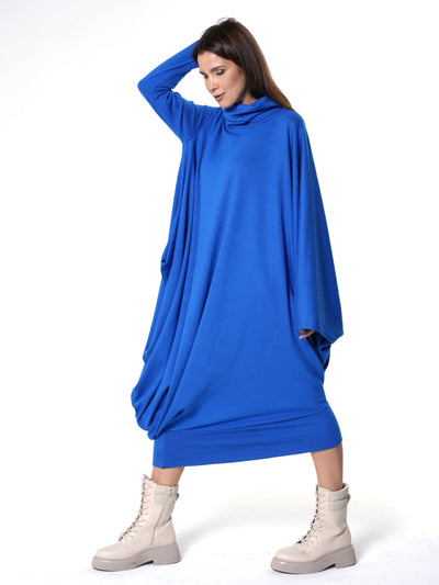 Soft Loose Turtleneck Dress In Royal Blue