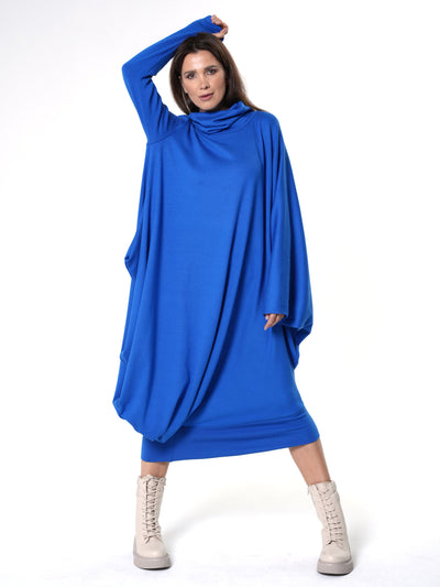 Soft Loose Turtleneck Dress In Royal Blue