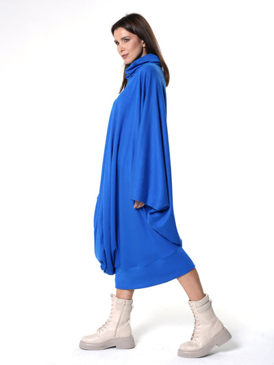 Soft Loose Turtleneck Dress In Royal Blue