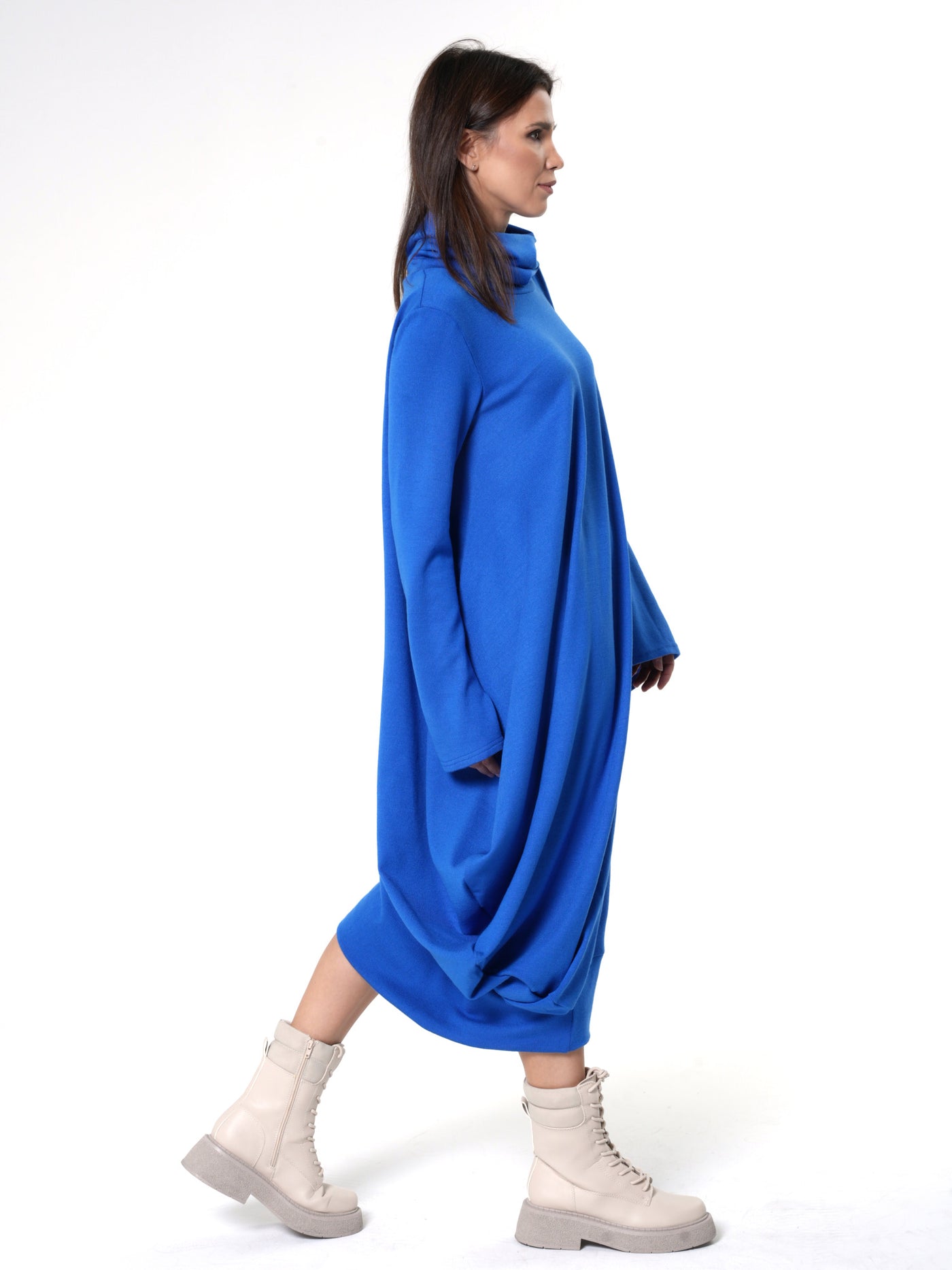 Soft Loose Turtleneck Dress In Royal Blue