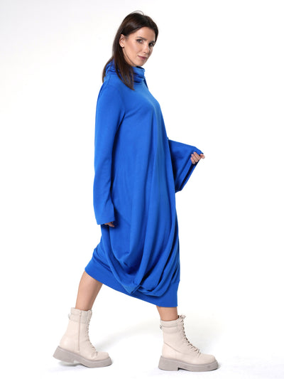 Soft Loose Turtleneck Dress In Royal Blue