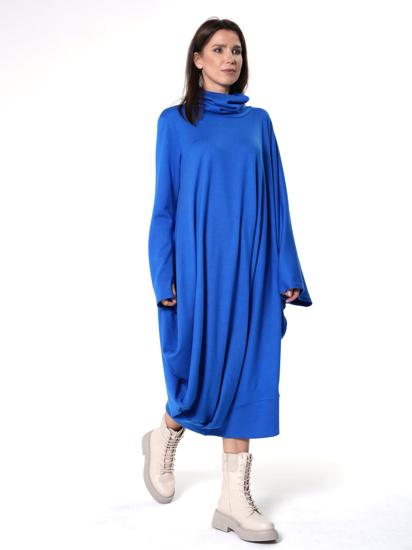 Soft Loose Turtleneck Dress In Royal Blue