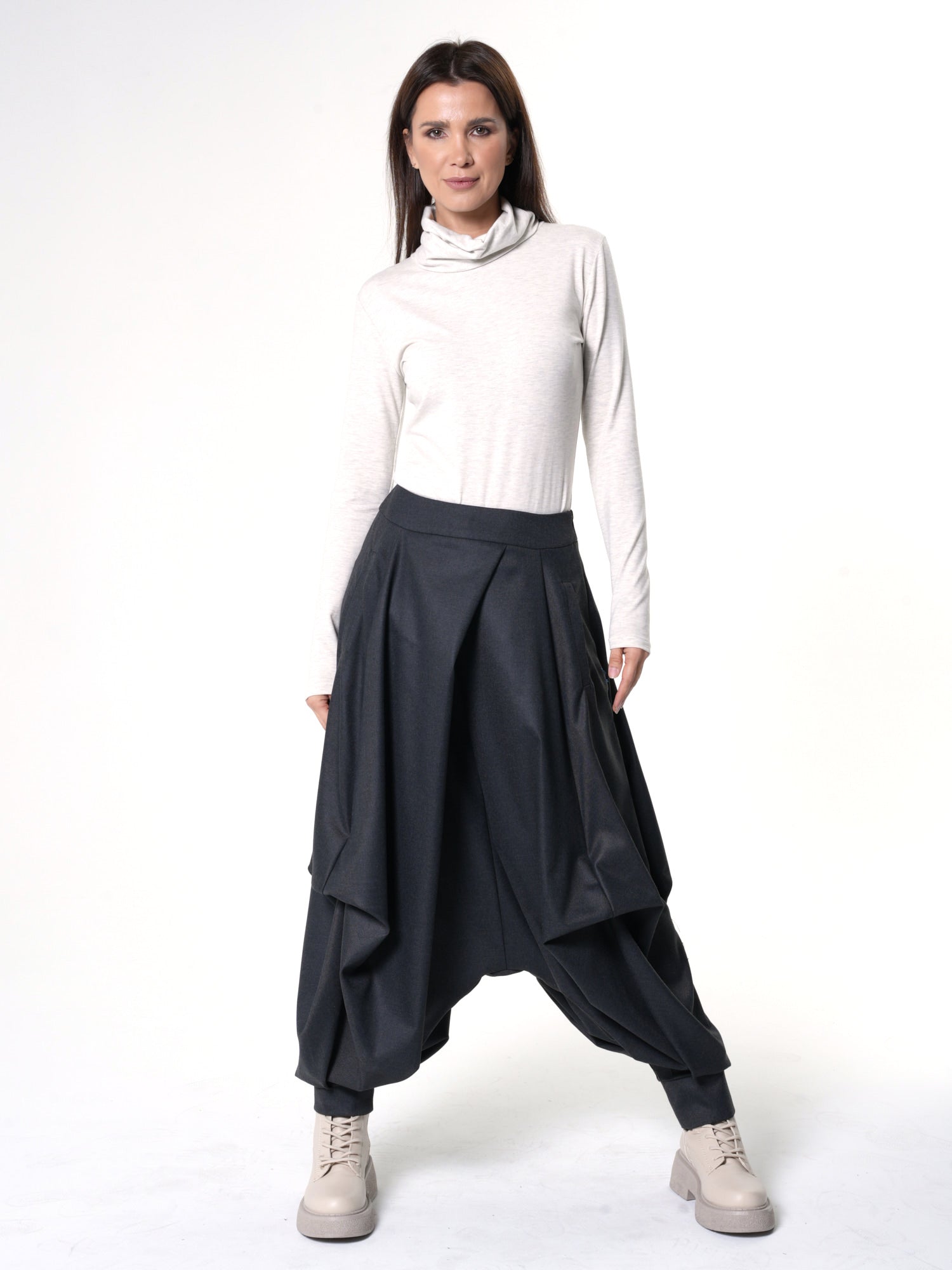 Draped Harem Pants In Dark Gray – Metamorphoza