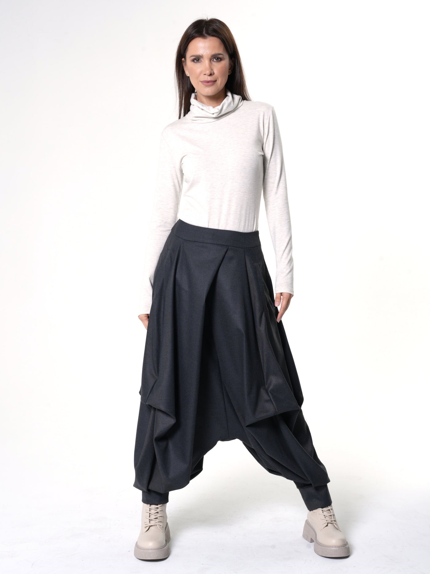 Draped Harem Pants In Dark Gray