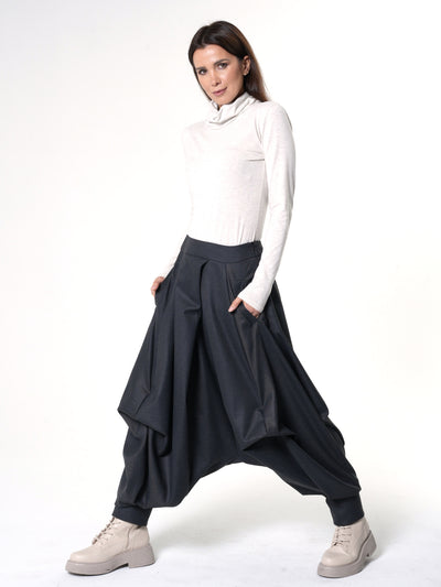 Draped Harem Pants In Dark Gray