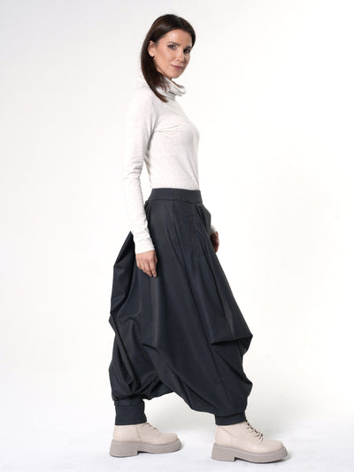 Draped Harem Pants In Dark Gray