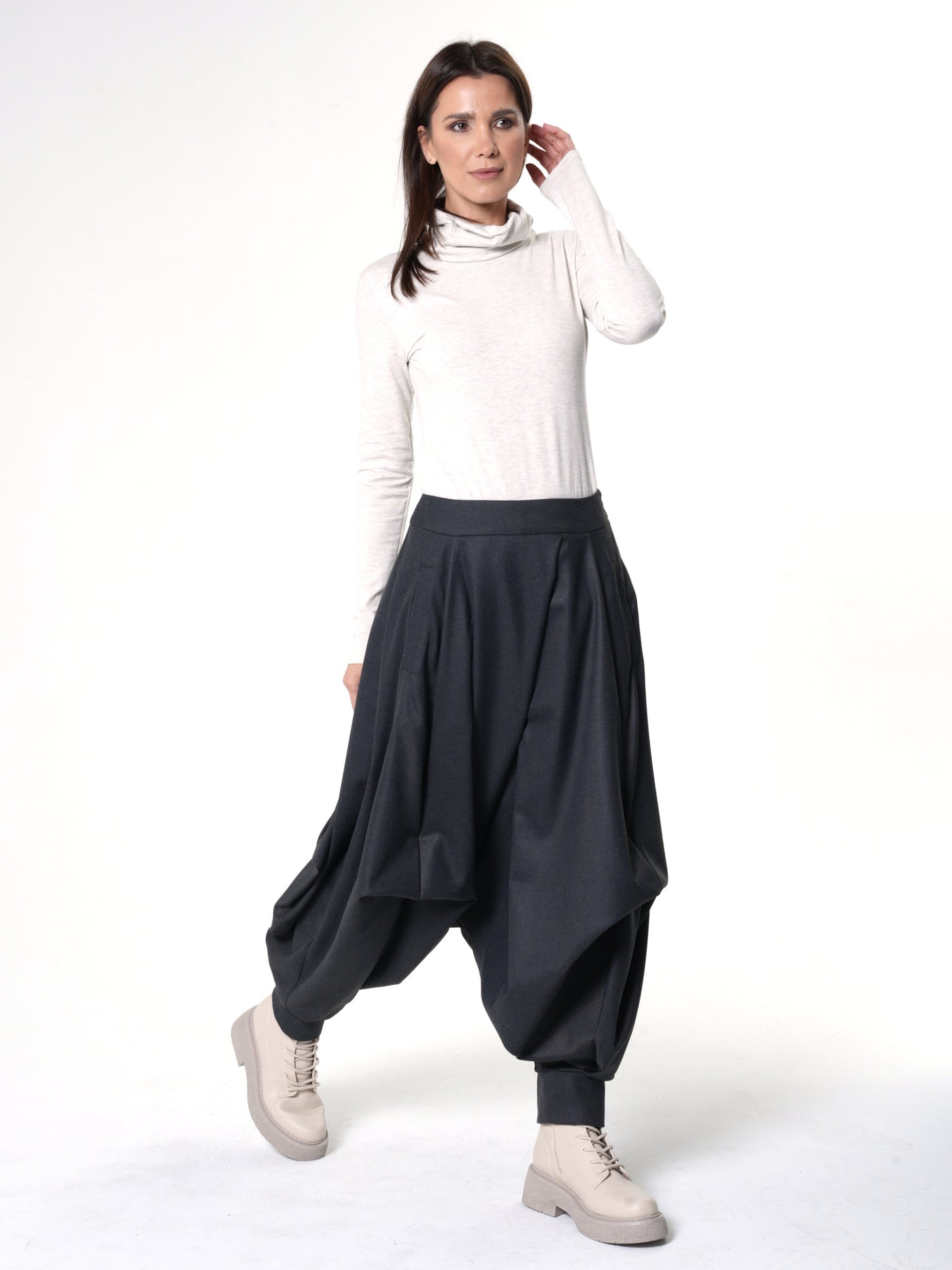 Draped Harem Pants In Dark Gray