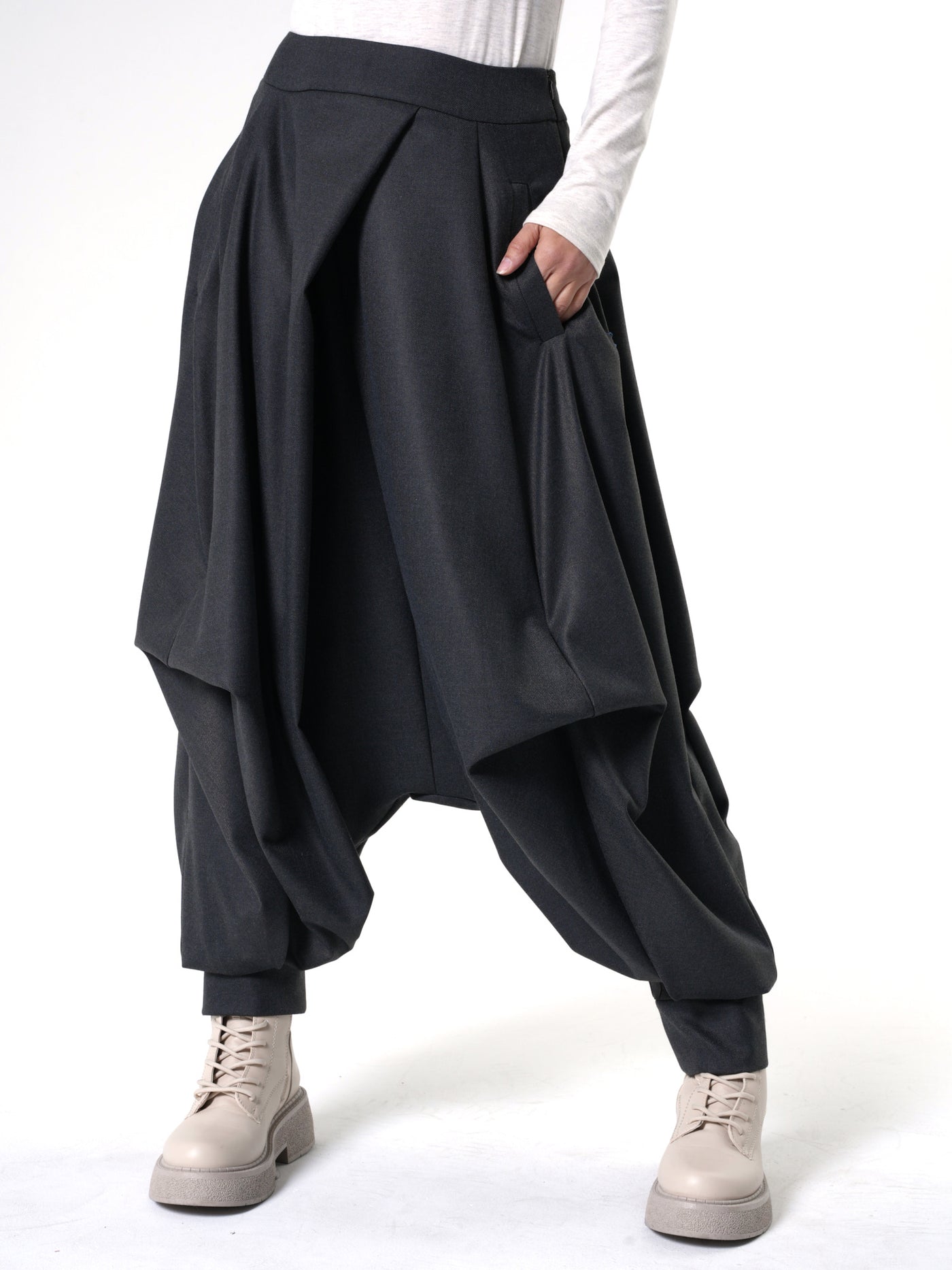 Draped Harem Pants In Dark Gray