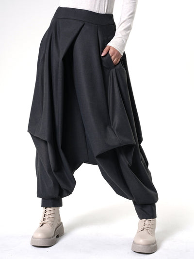 Draped Harem Pants In Dark Gray