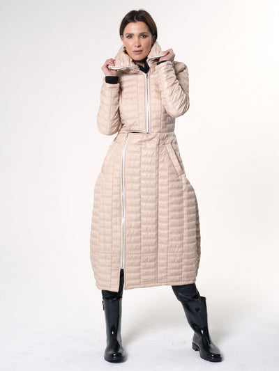 Long Quilted Coat In Beige