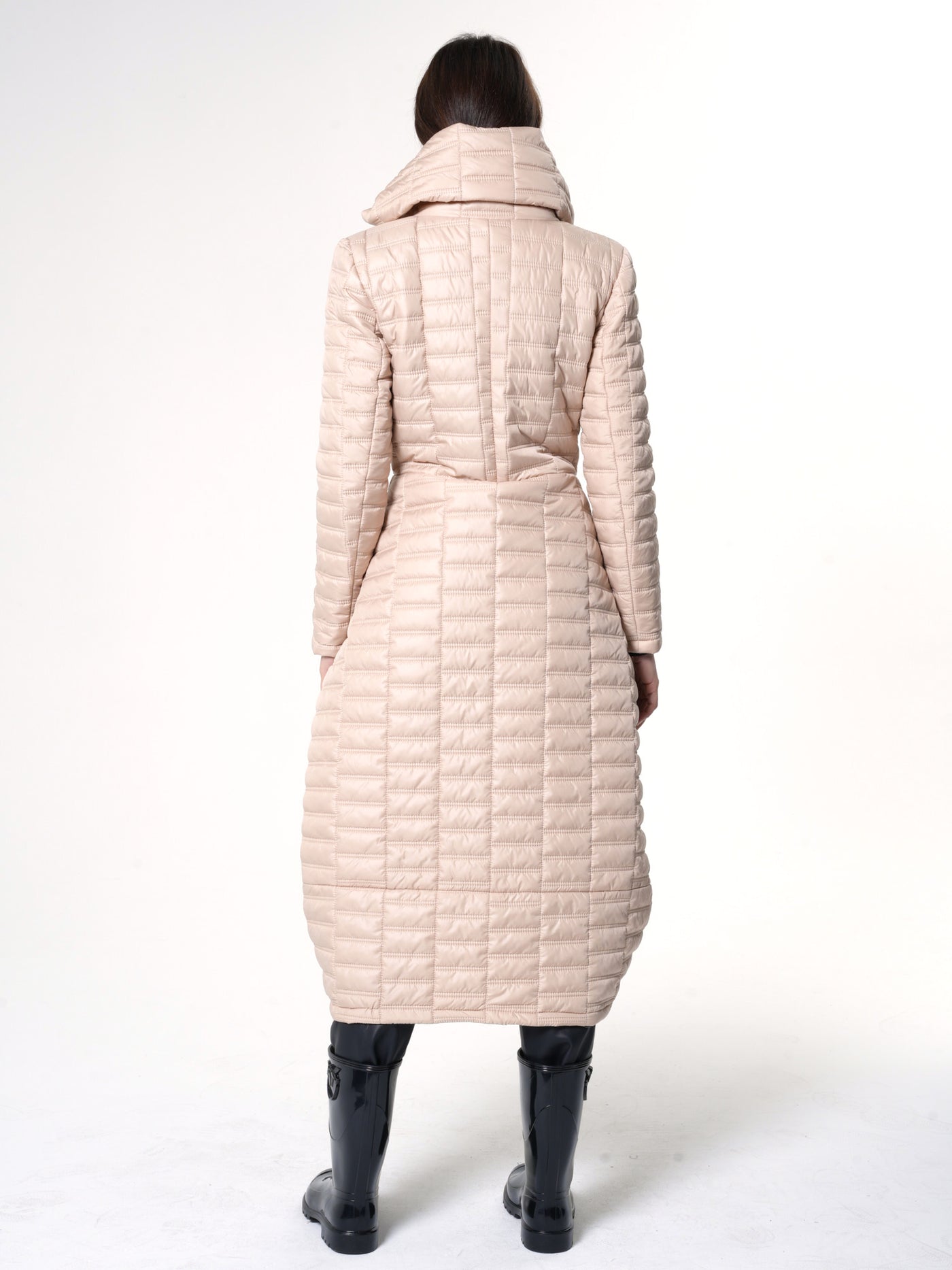 Long Quilted Coat In Beige