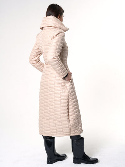 Long Quilted Coat In Beige