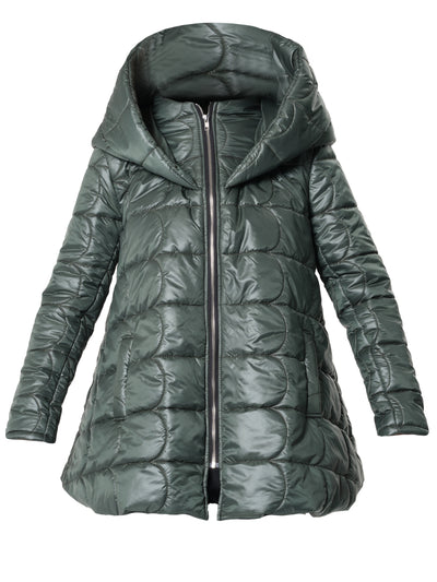 Green Quilted Coat With Hood