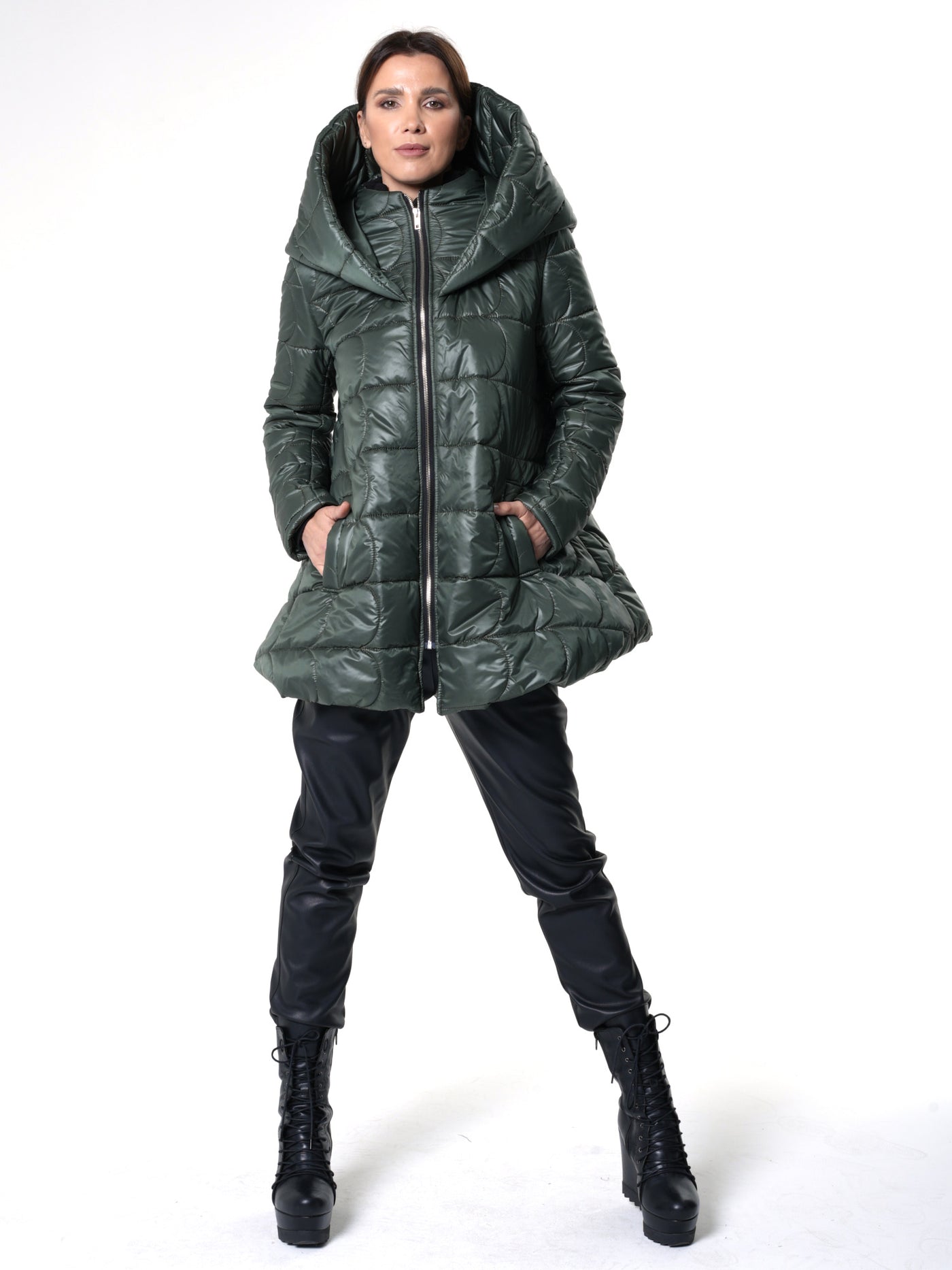 Green Quilted Coat With Hood