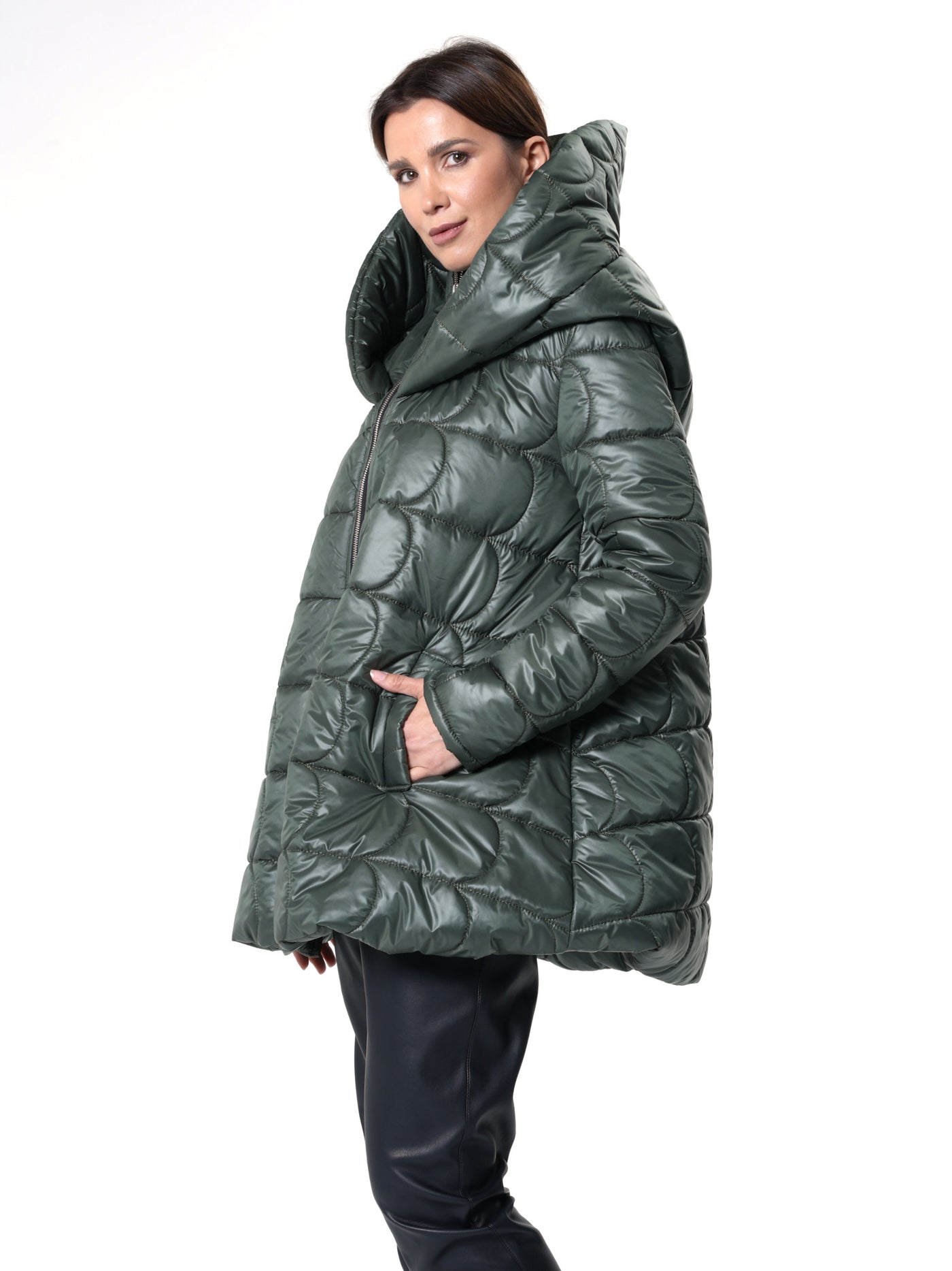 Green Quilted Coat With Hood