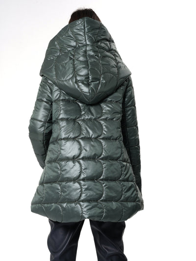 Green Quilted Coat With Hood